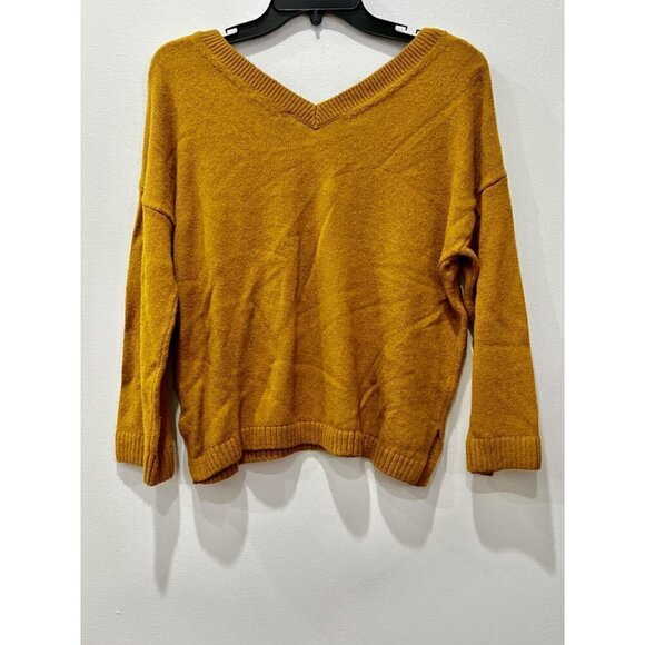 Madewell Double-V 3/4 Sleeve lightweight knit Sweater Size XS Egyptian Gold NWT - Picture 3 of 7